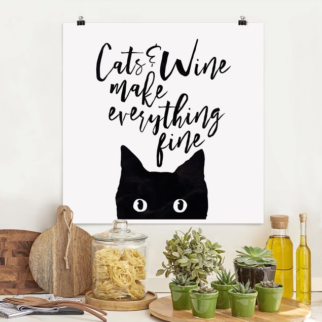 Tableaux chats Cats And Wine make Everything Fine - Chats et vin