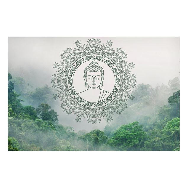 Tableau montagnes Mandala de Bouddha dans le brouillard