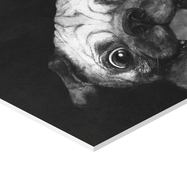 Tableaux de Laura Graves Illustration Chien Carlin Peinture Noir Et Blanc