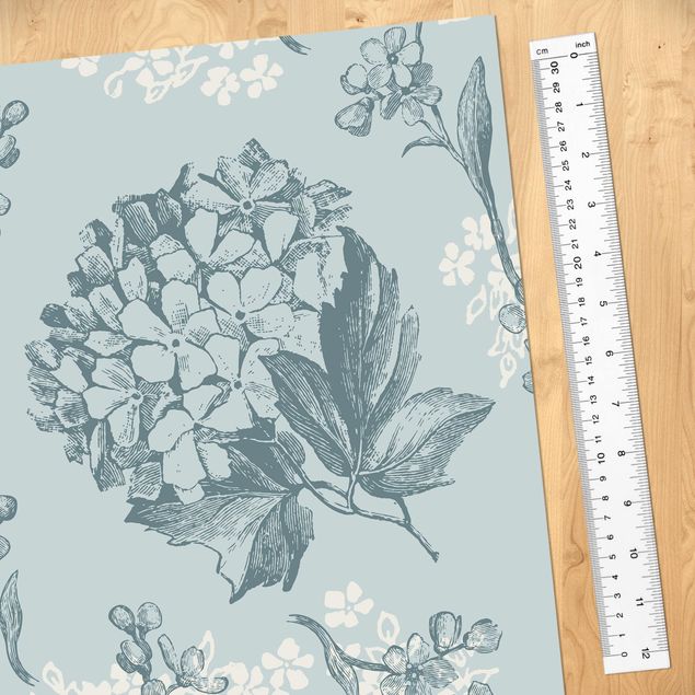 Papier adhésif pour meuble - Hydrangea Vintage Kitchen Floral Pattern