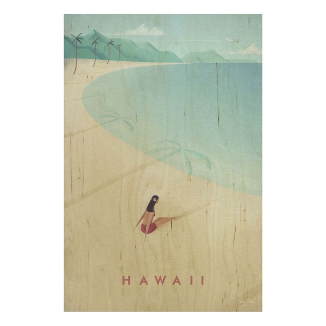 Tableaux en bois avec paysage Poster de voyage - Hawaii