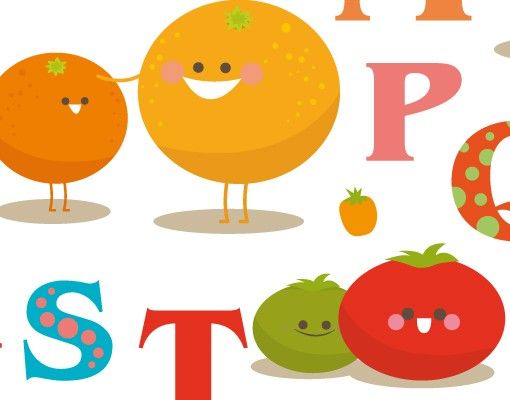 Stickers muraux citation No.EK120 Alphabet des fruits et légumes drôles