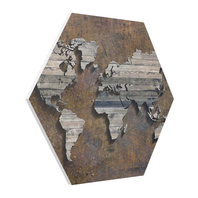 Tableaux mappemonde Carte du monde avec grille en bois