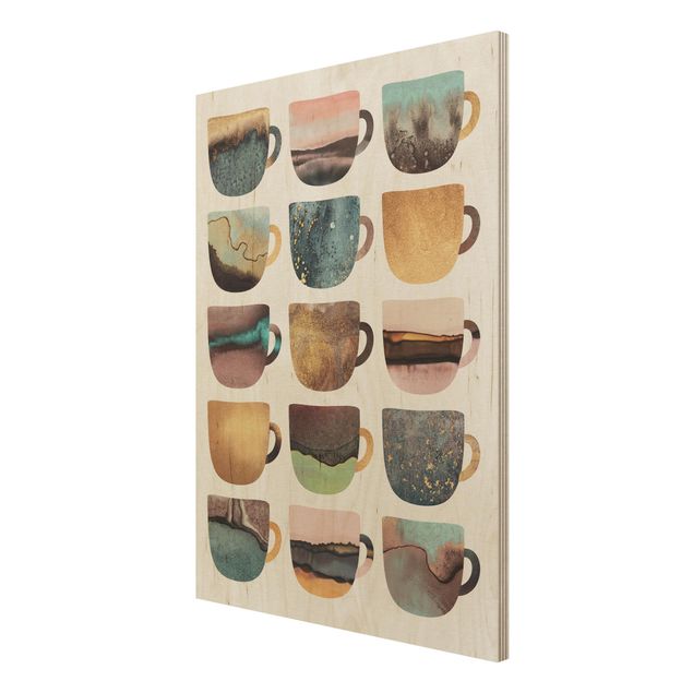 Tableaux de Elisabeth Fredriksson Tasses à café colorées avec de l'or