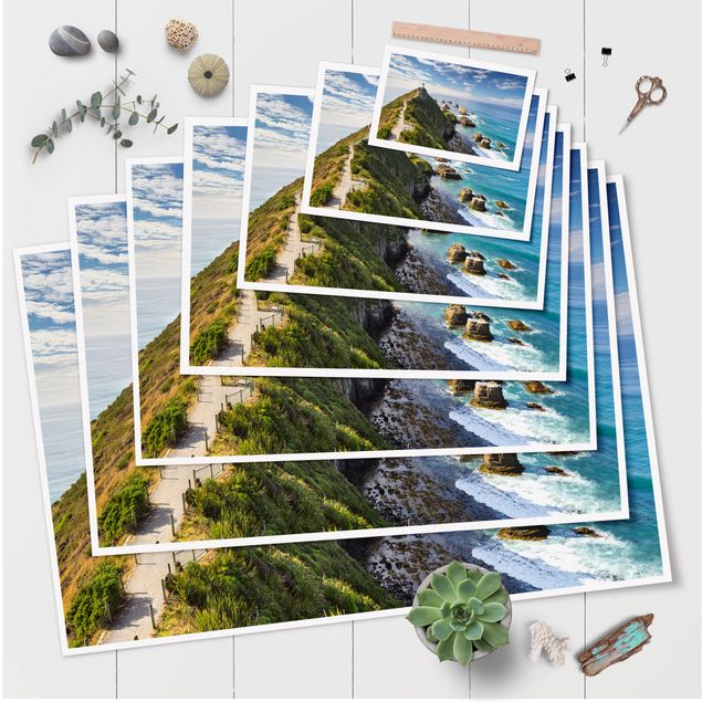 Poster nature paysage Phare de Nugget Point et mer Nouvelle-Zélande