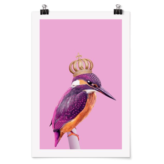 Posters animaux Martin-pêcheur rose avec couronne