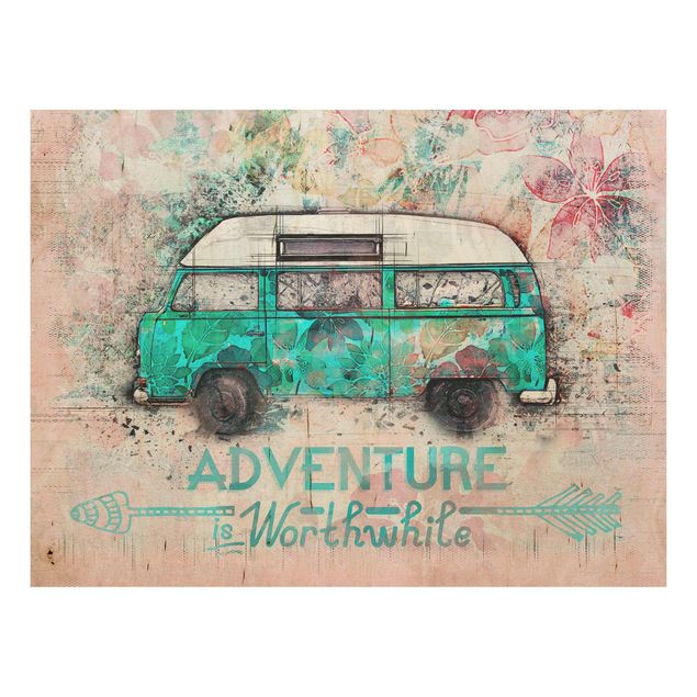 Tableaux en bois avec citations Bulli Adventure Collage Pastel