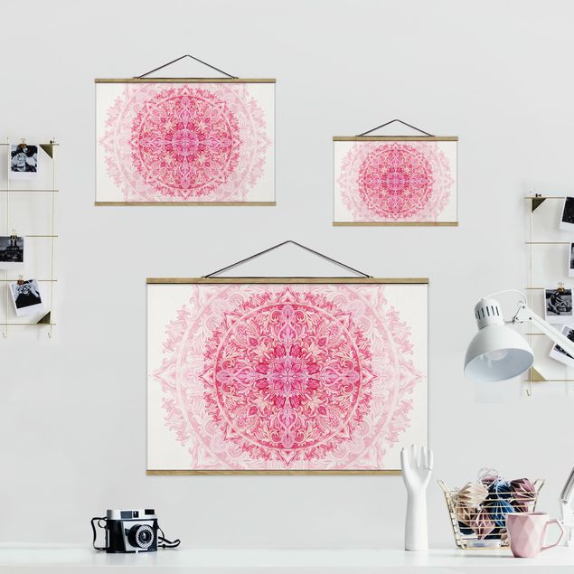 Tableau textile Mandala à l'aquarelle Ornament Rose