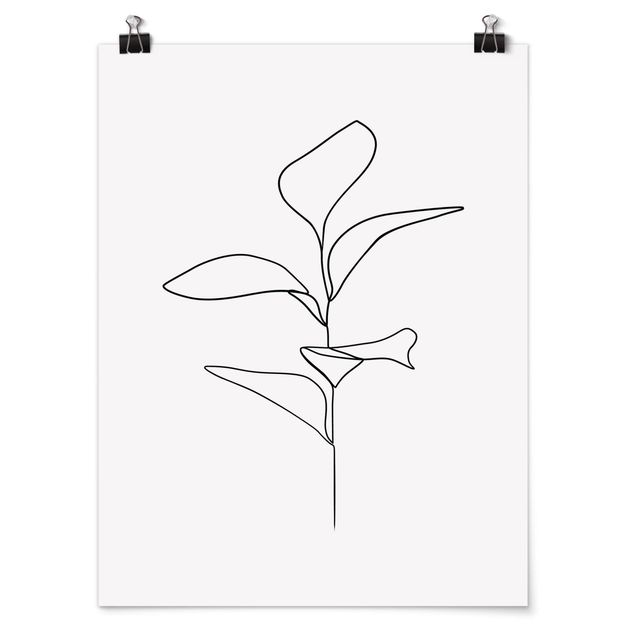 Posters en noir et blanc Line Art Feuilles de plantes Noir et Blanc