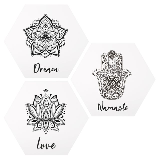 Tableaux dessins Mandala Namaste Lotus Set Noir Blanc