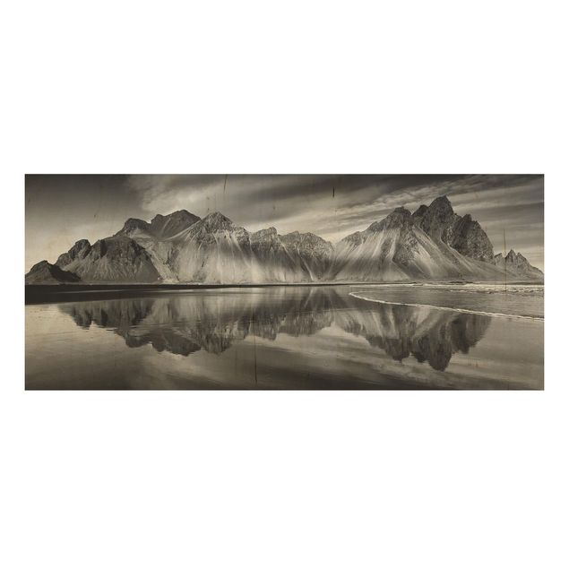 Tableaux en bois avec paysage Vesturhorn en Islande