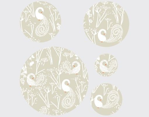 Stickers muraux animaux No.517 Circles Swan Lake 5s Set
