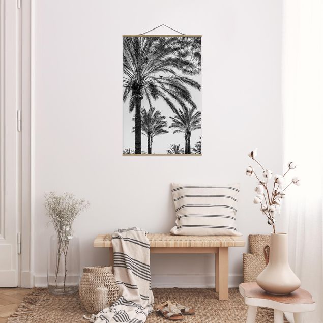 Tableaux moderne Palmiers au coucher du soleil noir et blanc
