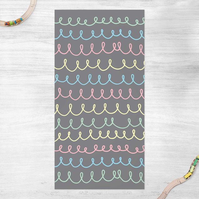 tapis extérieur Lignes ondulées dessinées de couleur pastel sur fond gris