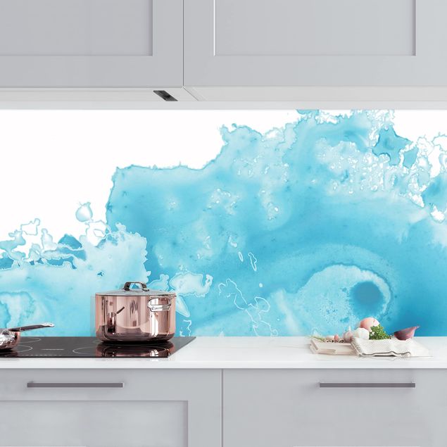 Déco murale cuisine Vague Aquarelle Turquoise l