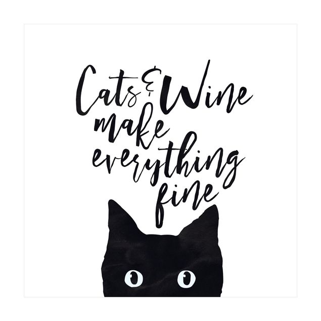 tapis blanc Cats And Wine make Everything Fine - Chats et vin