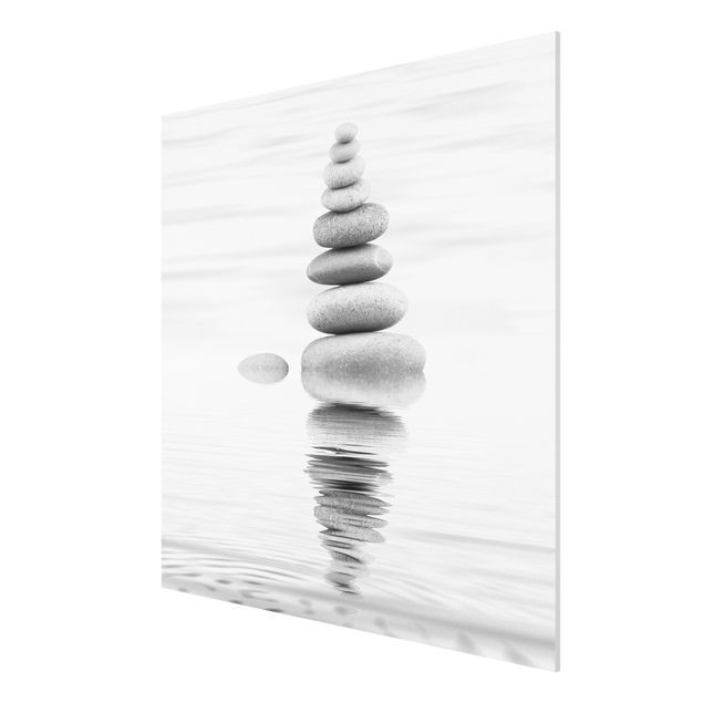 Tableau reproduction Tour de pierre dans l'eau noir et blanc