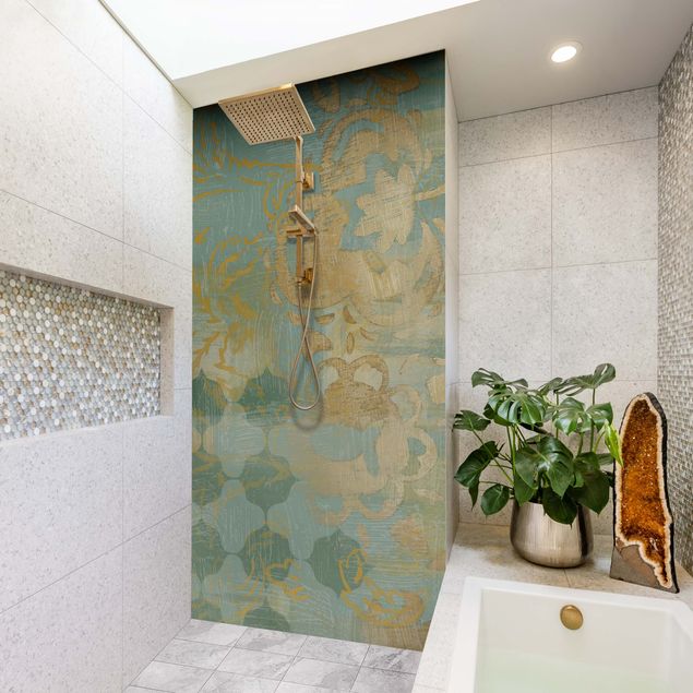 Revêtement mural douche Collage marocain en or et turquoise II