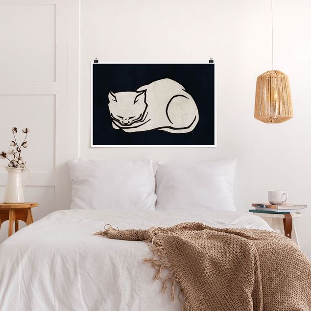 Posters en noir et blanc Illustration d'un chat endormi