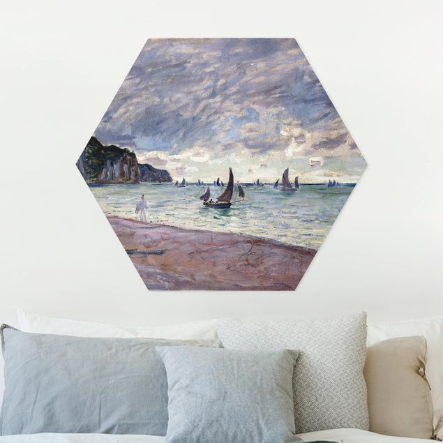 Déco mur cuisine Claude Monet - Bateaux de pêche devant la plage et les falaises de Pourville