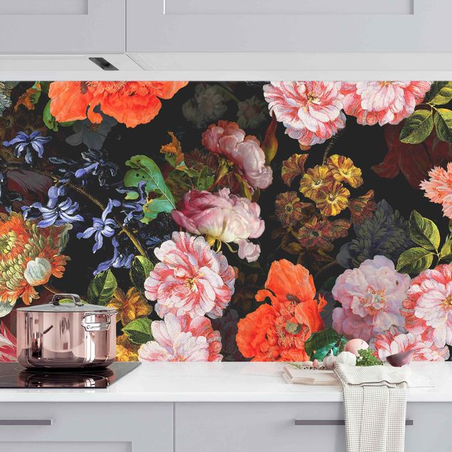 Déco murale cuisine Bouquet de fleurs sombres