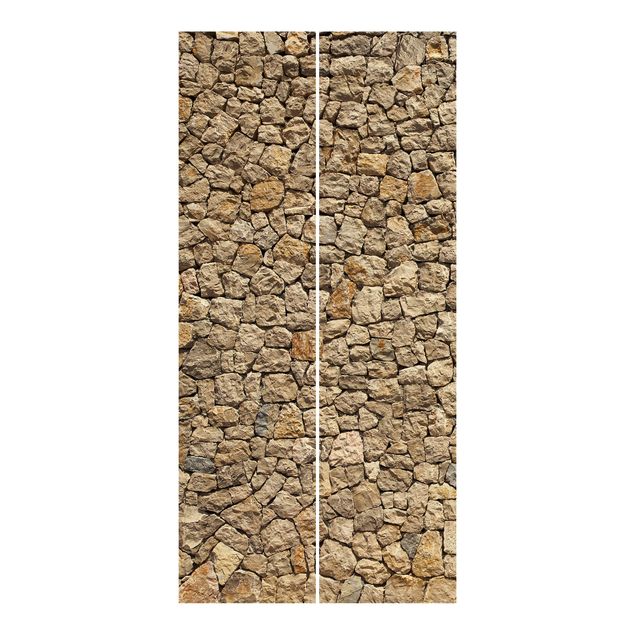 Panneaux coulissants effet pierre et bois Vieux Mur de Pavés