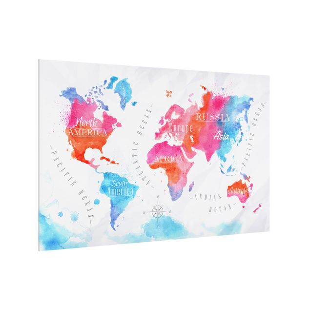 Fond de hotte - World Map Watercolor Red Blue