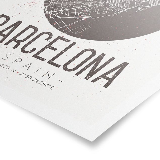 Tableau marron Plan de ville de Barcelone - Rétro