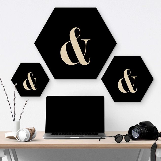 Hexagone en bois - Letter Serif Black &