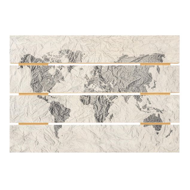 Impression sur bois - Paper World Map White Grey