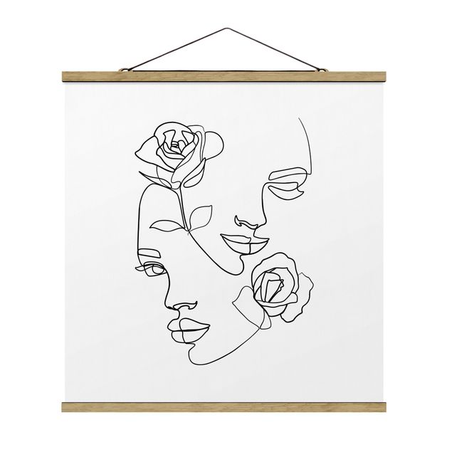 Tableaux abstraits Line Art Visages Femmes Roses Noir et Blanc
