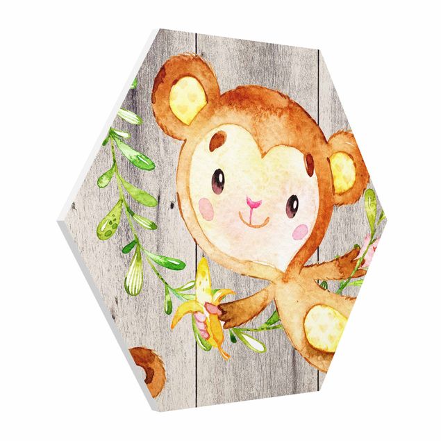 Tableau reproduction Aquarelle singe sur bois