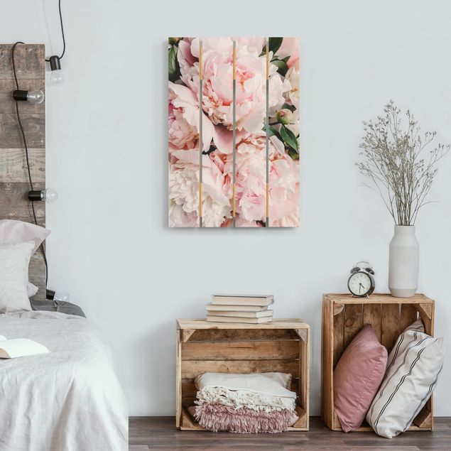Tableaux en bois avec fleurs Pivoines rose clair