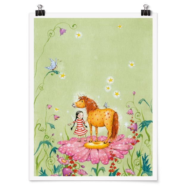 Poster animaux Le poney magique sur la fleur