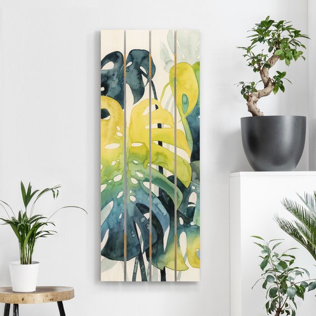 Tableaux en bois avec fleurs Feuillage tropical - Monstera