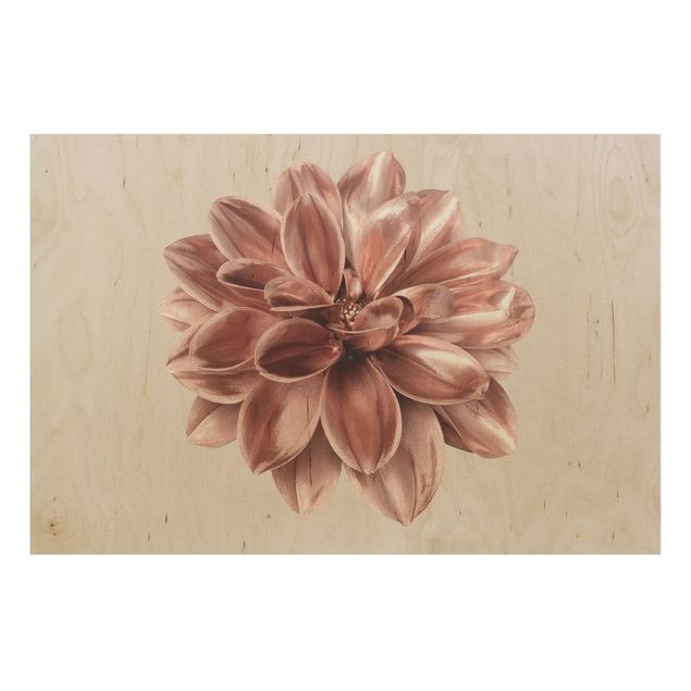 Tableaux en bois avec fleurs Fleur de dahlia rose or métallique