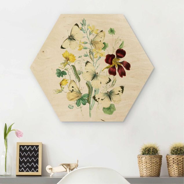 Tableaux en bois avec fleurs Papillons britanniques II