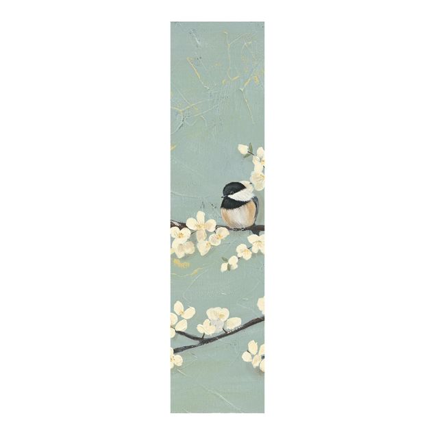 Panneaux coulissants avec fleurs Mésange sur une branche de cerise