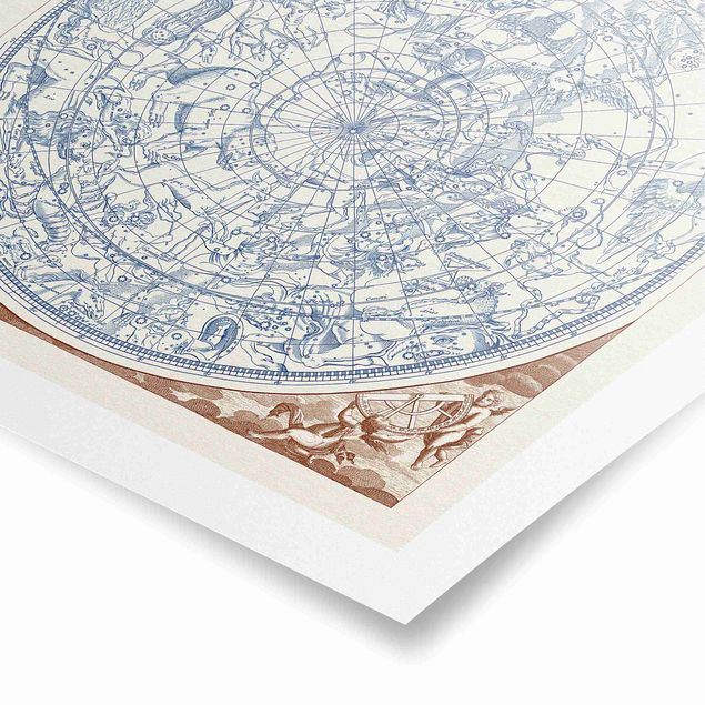Tableau ton bleu Carte des étoiles vintage de l'hémisphère Nord
