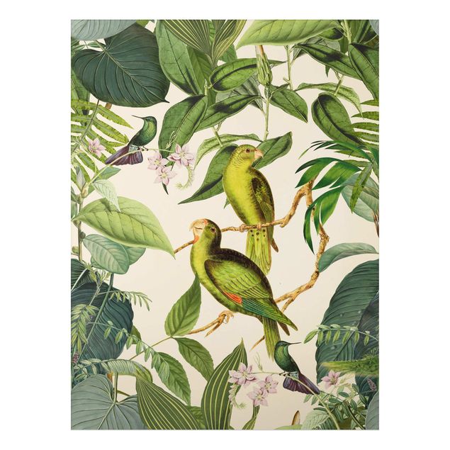Tableaux jungle Collage Vintage - Perroquets dans la jungle