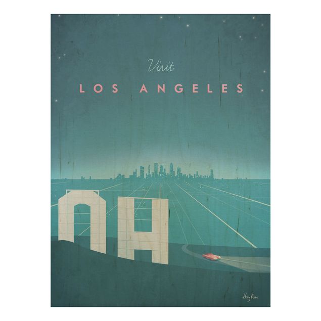 Tableau vintage bois Poster de voyage - Los Angeles