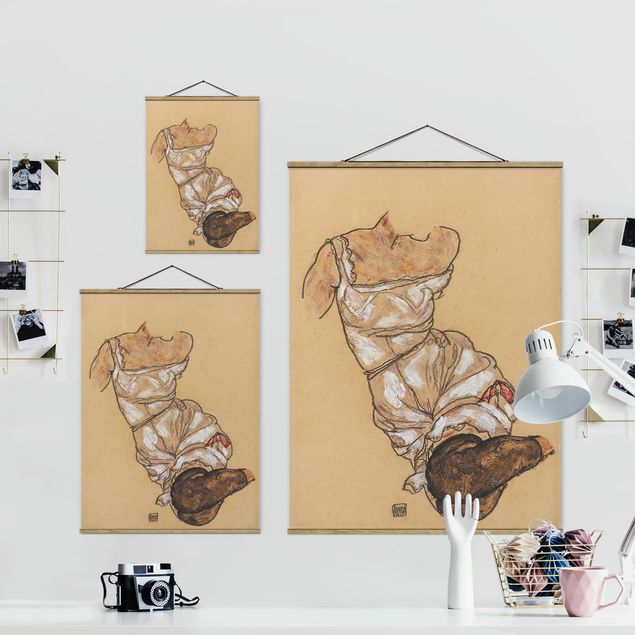 Tableau nu Egon Schiele - Torse de femme en sous-vêtements et bas noirs