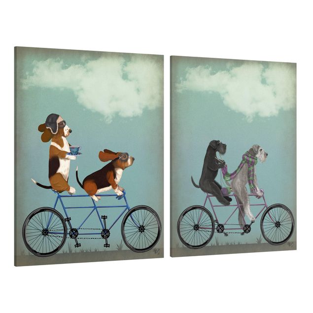 Tableau toile chien Cyclisme Tandem - Bassets et Schnauzer Lot II