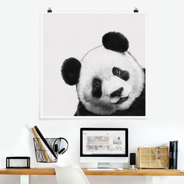 Déco mur cuisine Illustration Panda Dessin Noir Et Blanc