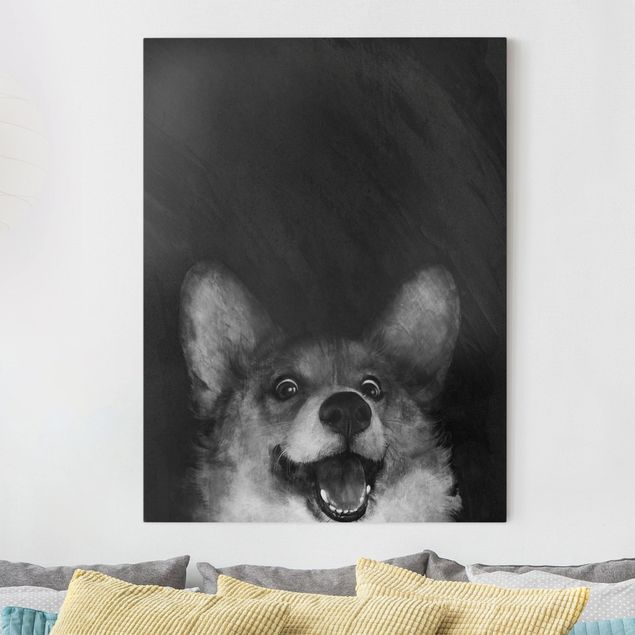 Tableau sur toile - Illustration Dog Corgi Paintig Black And White