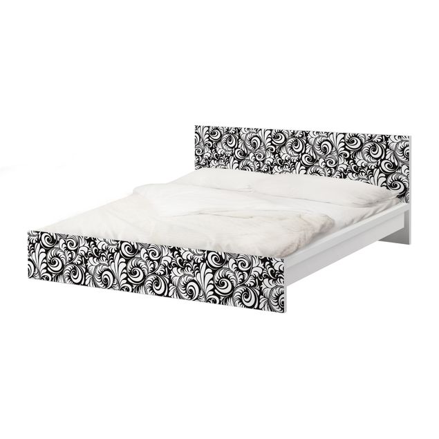 Papier adhésif pour meuble IKEA - Malm lit 160x200cm - Black And White Leaves Pattern