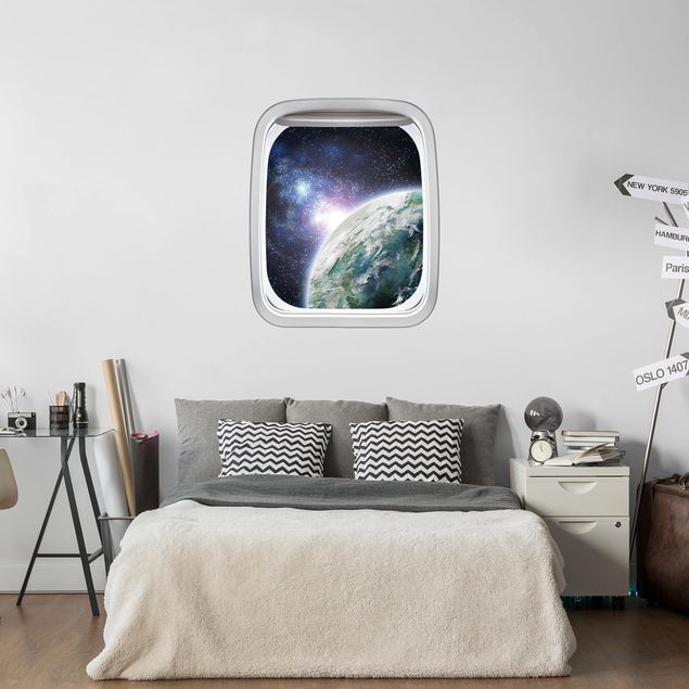 Sticker mural espace Hublot d'avion lumière de la galaxie