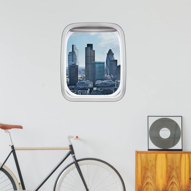 Stickers muraux avec noms de villes Hublot d'avion Silhouette urbaine de Londres