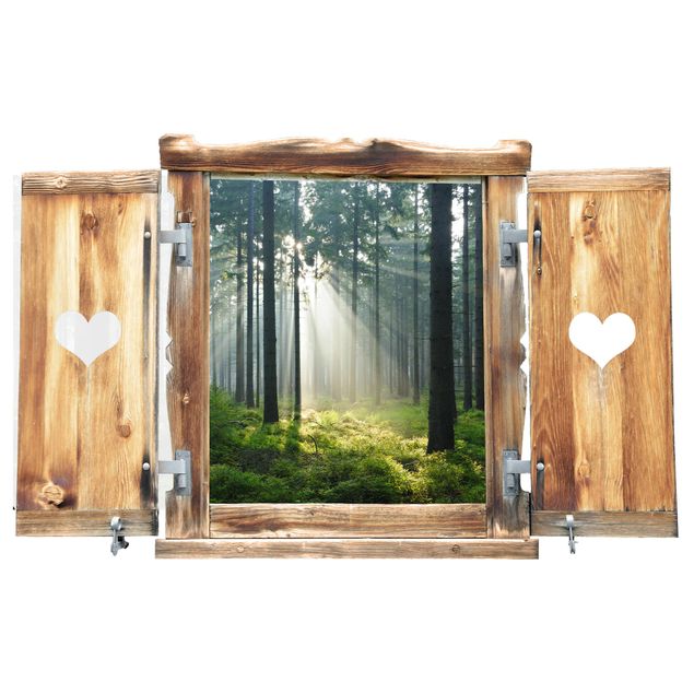 Stickers muraux 3d Fenêtre avec cœur Forêt éclarée