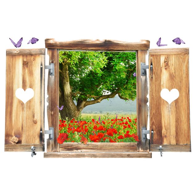 Stickers muraux fleur Fenêtre avec cœur Prairie D'Eté